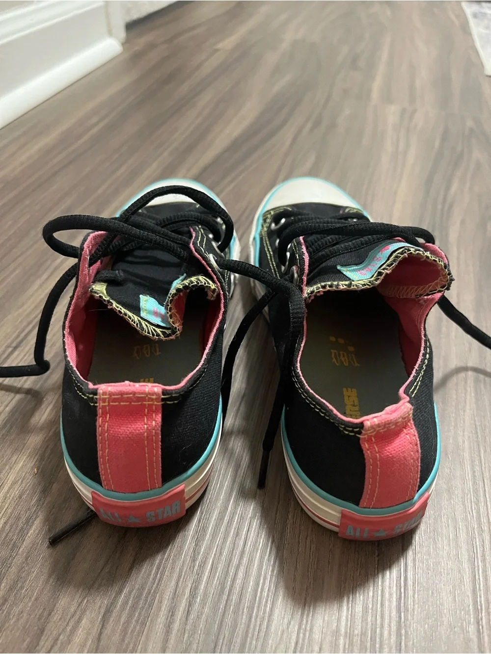 Converse Kids Black Canvas Sneakers with Pink & Teal Trim